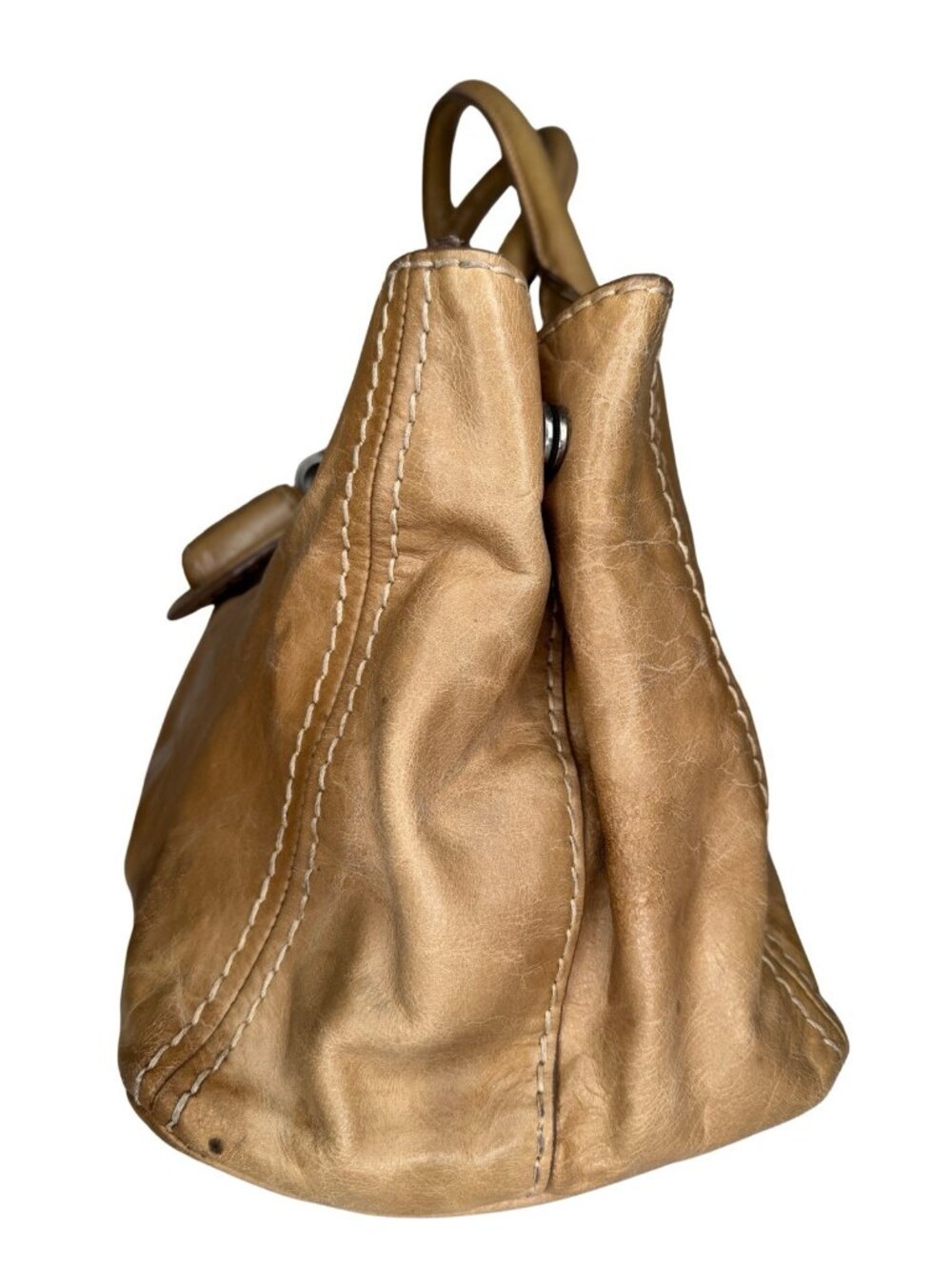 vintage Prada Vitello Shine Turn-Lock bag tan beige calf leather - Picture 5 of 16